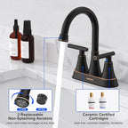 Bathroom Faucets for Sink 3 Hole, Hurran 4 inch Oil Rubbed Bronze Bathroom Sink Faucet with Pop-up Drain and Supply Hoses, Stainless Steel Lead-Free Centerset Faucets for Vanity RV, 2 Pack