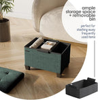 Storage Ottoman Cube with Small Bin, 16-in Square Ottoman with Storage for Living Room and Bedroom, Small Ottomans Foot Rest, Velvet Foot Stools Ottomans Max 330lbs, Green