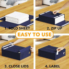 SpaceAid 3 Pack Bed Sheet Organizers and Storage, Foldable Sheet Organizer for Linen Closet, Sheets Set Folder Keeper with Window XL (Queen & King Size) Bedding Container (Navy Blue, 3 Pack)
