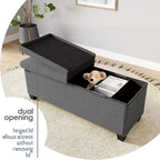 Storage Ottoman Bench with Bins, 43-in Storage Bench for Bedroom End of Bed, Folding Foot Rest Ottoman for Living Room Max 660lbs, Fabric Ottomans, Grey
