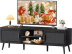 SUPERJARE TV Stand for 65 Inch TV, Entertainment Center with Adjustable Shelf, TV Console with 2 Cabinets, Media Console, Solid Wood Feet, 4 Cord Holes, for Living Room, Black