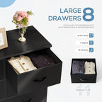 Dresser for Bedroom with 8 Drawers, Anti-Tip Tall Fabric Chests Storage Organizer Tower Furniture with Wooden Top Metal Frame for Clothes, Closet, Living Room, Hallway, Entryway