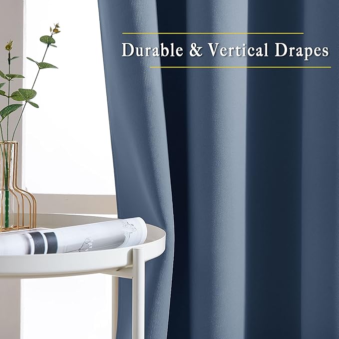NICETOWN Stone Blue Blackout Curtains 90 inches Long, Grommet Thermal Insulated Room Darkening Window Treatments Voice Reducing for Bedroom/Patio Door, 2 Panels, W52 x L90