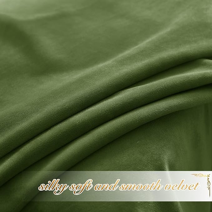 NICETOWN Moss Green Velvet Curtains and Drapes, Thermal Insulated Soft Window Treatments for Bedroom Living Room, Room Darkening Drapes, 52" x 84", 2 Panels