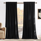 NICETOWN Black Out Velvet Curtains 98 inch Long - Room Darkening Rod Pocket Drapes, Super Soft Luxury Window Treatments for Bedroom and Living Room, 52" Wide Each Panel, 2 Panels