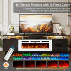 70" TV Stand for Living Room, Modern Entertainment Center & Media Console, Fits TVs up to 80", Storage Cabinet with Shelves, 36" Electric Fireplace with LED Flame