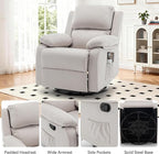 Recliner Chair, 360 Swivel Rocker Chair for Adults, Small Rocking Recliner for Small Spaces, Upholstered Fabric Glider Recliner Nursery (Swivel Rocker Recliner, Off White)