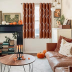 NICETOWN Fall Burnt Orange Blackout Curtain Panels for Living Room, W52 x L72 inch, Soundproof Heat Blocking Wave Line Foil Print Design Window Treatments for Small Cafe, 2 Panels