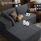 106" Cloud Sectional Boneless Couches for Living Room, Modular L Shaped Couch with Deep Seat Oversized Left Facing Chaise, Memory Foam Compressed Spineless 3 Seater Sofa for Bedroom Apartment, Grey