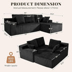 Cloud Sectional Boneless Couches for Living Room, Modular L Shaped Couch with Deep Seat Oversized Right Facing Chaise, Memory Foam Compressed Spineless 3 Seater Sofa for Apartment, Black | No Assembly Required, Deep Seat, Cat-Claw Resistant, High-Resil...