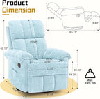 Recliner Chair, Swivel Rocker Recliner Chair for Adults, Small Recliners for Small Spaces, Manual Recliner with Side Pockets, Upholstered Nursery Rocking Chair for Living Room, Chenille, Blue