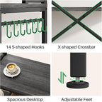 SNTD Baker Rack with Power Outlet - Microwave Stand with Storage, Large Coffee Bar Station with 14 Hooks, Metal Kitchen Shelf Rack for Spices, Pots (Rustic Grey)