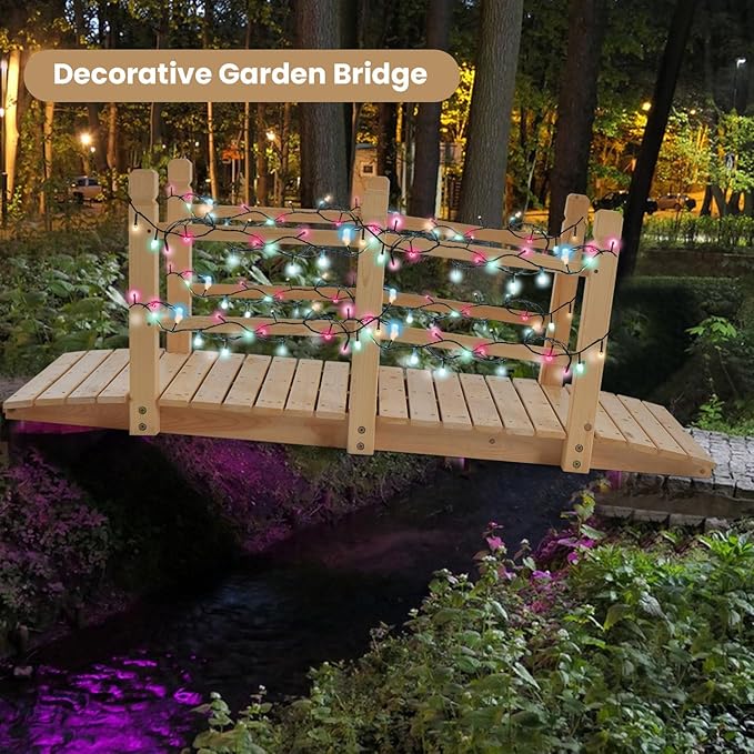 HAPPYGRILL 5FT Wooden Garden Bridge, Decorative Pond Landscaping Bridge with Classic Arc Footbridge & Double Safety Railings, Garden Bridges for Outdoors, Backyard, Garden Farm (Natural)