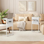 HOOBRO C Shaped End Table with Charging Station, 28" H Couch Side Table Slide Under, Sofa Arm Tray Table with Storage Bag for Living Room, Recliner, White WW70USF01