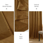 NICETOWN Gold Brown Velvet Curtains (2 Panels, 52-inch Wide x 120-inch Long), Luxury and Soft Thermal Insulated Velvet Curtains for Film, Extra Long Window Drapes for Large Door Windows