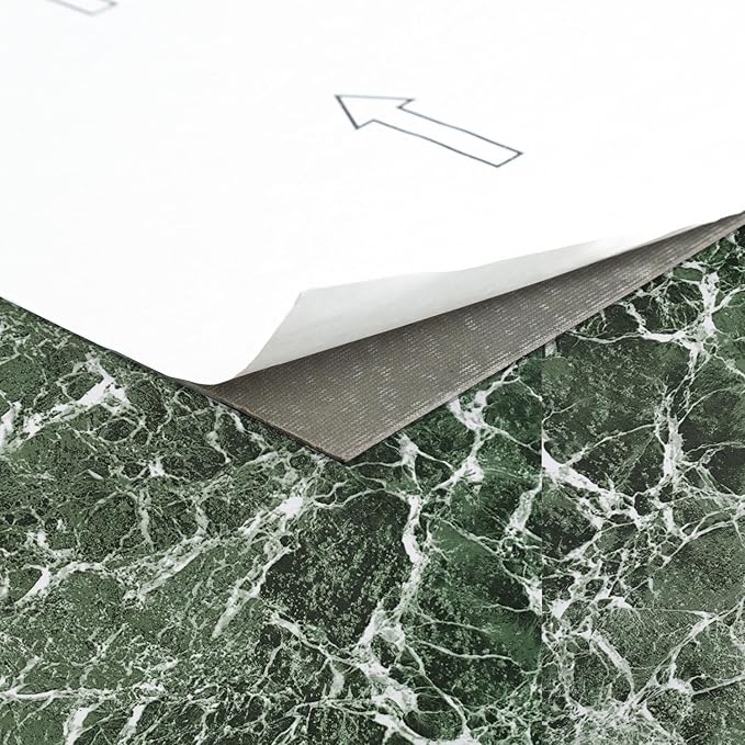 Nexus Self Adhesive Vinyl Floor Tiles, 20 Tiles - 12'' x 12'', Forest Marble Peel & Stick, DIY Flooring for Kitchen, Dining Room, Bedrooms Bathrooms by Achim Home Decor, Dark Green with White Vein