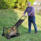 FLINTER Rolling Garden Work Seat with Wheels, Heavy Duty Garden Cart with Seat - Metal Rolling Garden Stool, Upgraded Gardening Cart for Seniors, Outdoor Wagon for Lawn, Patio Gardening, Black