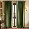 NICETOWN Rod Pocket Embroidered Trim Velvet Curtains, 2 Panels, Olive Green, 96 Inch Length Adjustable Velvet Curtains, Room Darkening Noise Reduce Drape, Modern Window Panels for Bedroom Living