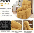Recliner Chair, Swivel Rocker Recliner Chair for Adults, Small Recliners for Small Spaces, Upholstered Manual Recliner with Side Pockets, Nursery Rocking Chair for Living Room, Chenille, Yellow