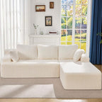 Modular Sectional Sofa Couches L-Shape Couch 3 Seat Modular Sofa Memory Foam Sectional Couches for Living Room, Cloud Couch with Oversized Chaise (White Stripe, 108" Right Facing Chaise)