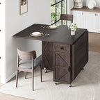 Space Saving Folding Dining Table for 2-4, Farmhouse Foldable Dining Table with Drawer and Storage Shelf, 6 Wheels Drop Leaf Kitchen Dining Room Table for Small Space (Walnut, 47.2" x 23.6" x 29.9")