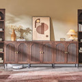 Modern Buffet Cabinet with Storage, 92.63" W Fluted Arched Sideboard Cabinet w/Adjustable Shelves, Wooden Modular Coffee Bar for Dining Room, Kitchen, Living Room, Entryway, Brown