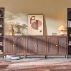 Modern Buffet Cabinet with Storage, 92.63" W Fluted Arched Sideboard Cabinet w/Adjustable Shelves, Wooden Modular Coffee Bar for Dining Room, Kitchen, Living Room, Entryway, Brown