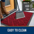 OLANLY Front Door Mat Indoor Outdoor Entrance, Waterproof All-Season, All-Weather Doormat, Sturdy Natural Rubber, Low Profile, Easy Clean Patio Porch Entryway Mat, Herringbone Brick (Wine Red, 47x17)