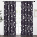 NICETOWN Blackout Curtains Panels for Living Room, Greyish Purple, 52" Wide x 84" Long, 2 Panels, Sound Reducing Thermal Insulated Wave Line Foil Print Design Curtains for Patio Sliding Glass Door
