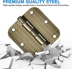 18 Pack Door Hinges Antique Brass 3.5 Inch Interior 3 1/2" Round 5/8" Radius Heavy Duty Metal Hardware Kit 3 ½" 5/8" Radius Flat Hinge for Bifold Doors Decor Master Bedroom Storage Room
