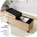 Storage Ottoman Bench with Bins, 43-in Storage Bench for Bedroom End of Bed, Folding Foot Rest Ottoman for Living Room Max 660lbs, Leather Ottomans, Taupe