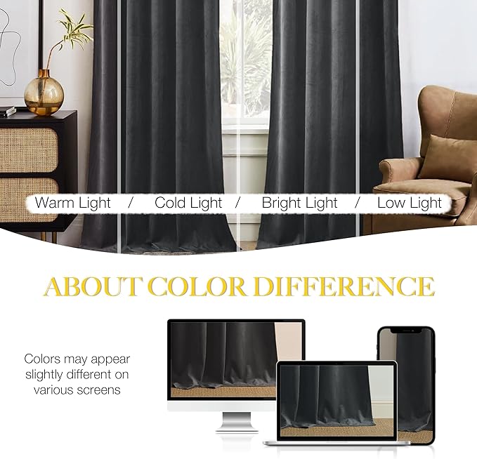 NICETOWN Grey Luxury Velvet Curtain Panels, Home Decoration Window Treatment for Living Room/Bedroom/Home Theatre (2 Panel Per Pack, 90 inches Long)