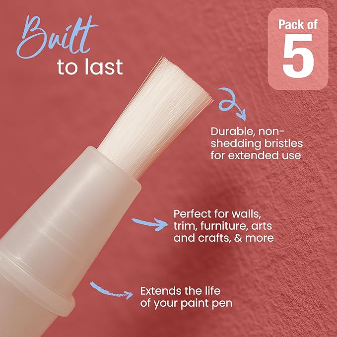Slobproof Replacement Brush Tips for Refillable Touch-Up Paint Pens, Mess-Free, Easy to Install, Tools for Paint Brushes, DIY Home Improvement, Wall, Furniture Repair, Arts and Crafts, Pack of 5