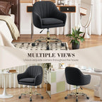 Vanity Chair with Wheels, Comfy Home Office Desk Chairs Adjustable Modern Velvet Makeup Vanity Chairs for Bedroom Living Room-Black
