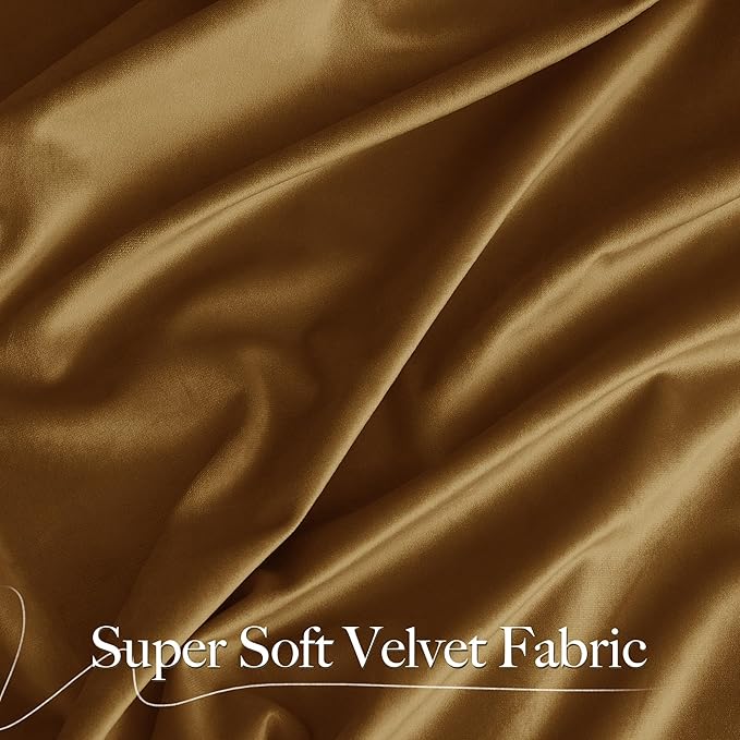 NICETOWN Gold Brown Velvet Curtains (2 Panels, 52-inch Wide x 108-inch Long), Luxury and Soft Thermal Insulated Velvet Curtains for Film, Extra Long Window Drapes for Large Door Windows