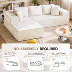 Homall 108" Modular Sectional Sofa, Boneless Couch with L-Shape Chaise, Cloud Couch with Deep Seat Upholstered, No Assembly Required for Living Room, Bedroom (Chenille, Beige)