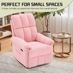 Recliner Chair, Swivel Rocker Recliner Chair for Adults, Small Recliners for Small Spaces, Manual Recliner with Side Pockets, Upholstered Nursery Rocking Chair for Living Room, Sherpa, Pink