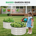 INNO STAG 3 Pcs Round Galvanized Raised Garden Bed — 2×2×1ft Planter Box Outdoor Raised Beds Kit for Gardening Vegetables, Fruits, Herbs, and Flowers, White