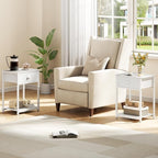 Furologee White Nightstands Set of 2, End Table with Fabric Drawer, Small Side Table for Small Spaces, 2 Tiers Storage Shelves End Table, Bedside Table for Living Room, Bedroom, Dorm