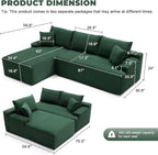 Cloud Sectional Couch, Modular Sectional Sofa for Living Room, Fluffy Comfy Couch with L-Shaped Chaise, Boneless Sofa with Deep Seat, No Assembly Required, Green