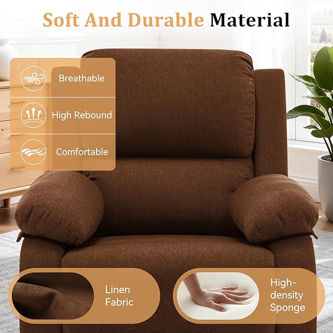 Recliner Chair, 360 Swivel Rocker Chair for Adults, Small Rocking Recliner for Small Spaces, Upholstered Fabric Glider Recliner Nursery