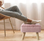 Storage Ottoman, Small Foot Stool Ottoman with Storage, Boucle Teddy Velvet Foot Rest with Padded Seat, Sturdy Wood Legs Stool for Living Room, Bedroom, Couch, Enterway (Pink)