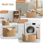 danpinera Large Blanket Basket for Living Room, 72 L Woven Cotton Rope Baskets for Kids Toy, Pillows, Towels, Cotton Organizing with leather handle, Storage Bin for Nursery, 22’’*17’’*11.8’’ Jute