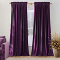 NICETOWN Purple Velvet Curtains 90 inch Long for Yoga Room, Dark Purple - Rod Pocket Romantic Vibe Home Decor Luxury Blackout Window Treatments for Bedroom and Living Room(2 Pieces, 52" Wide)
