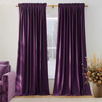 NICETOWN Purple Velvet Curtains 90 inch Long for Yoga Room, Dark Purple - Rod Pocket Romantic Vibe Home Decor Luxury Blackout Window Treatments for Bedroom and Living Room(2 Pieces, 52" Wide)