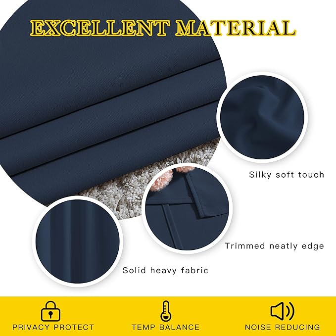 NICETOWN Blackout Curtains and Drapes for Kitchen - Thermal Insulated Solid Grommet Top Blackout Panels/Draperies for Kid's Room (Navy, 1 Pair, 52 x 63 Inch)
