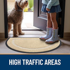 OLANLY Half Circle Door Mat Indoor Outdoor Entrance Welcome, Waterproof All-Season, All-Weather Doormat, Sturdy Natural Rubber, Low Profile, Easy Clean Patio Porch Entryway Mat, 33x21, Beige