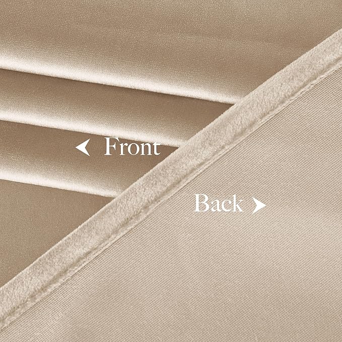 NICETOWN Beige Velvet Curtains 84 inches 2 Panels Set, Thermal Insulated Heavy Matt Rod Pocket Room Darkening Drapes, Privacy Protect Panels for Living Room