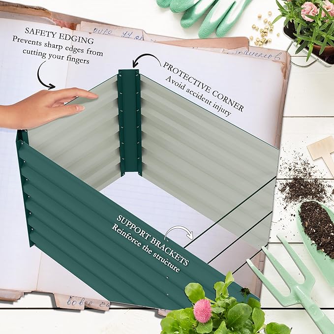 Outsunny 8 x 2 x 2ft Galvanized Raised Garden Bed Kit, Outdoor Metal Elevated Planter Box with Safety Edging, Large Raised Bed for Growing Flowers, Herbs and Vegetables, Green