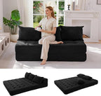 MAXYOYO Folding Sofa Couch, Convertible Floor Sleeper Couch with 2 Pillows, Tufted Floor Oversized Loveseat Couch Tufted Fold Out Chair Bed Comfy Sofa Lounge for Living Room Bedroom, Black